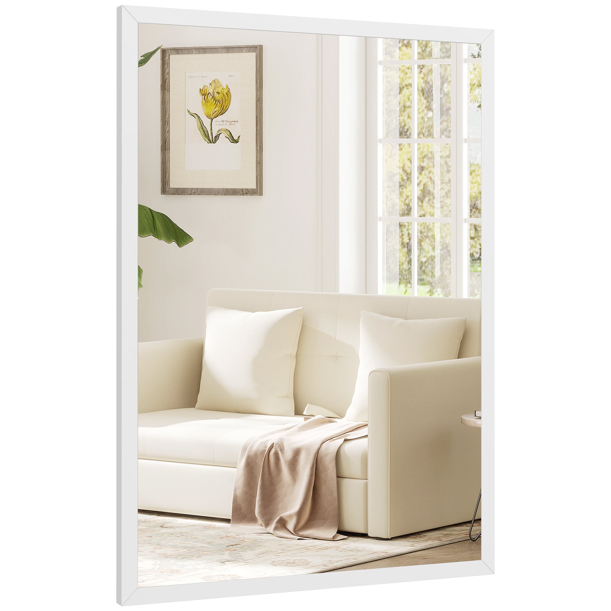 Rectangular Wall Mirror 16 x 24 in (W x H), White Wood Frame — Ideal for Bathroom, Living Room or Bedroom