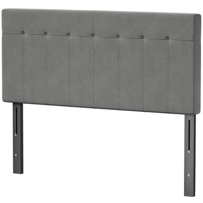 3-Height Adjustable Velvet-Look Padded Headboard with Metal Legs — Fits 53–55" Beds, Gray (140 x 10 x 106/116/126 cm)