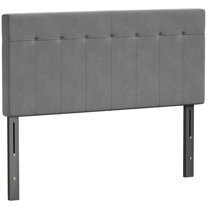 3-Height Adjustable Velvet-Look Padded Headboard with Metal Legs — Fits 53–55" Beds, Gray (140 x 10 x 106/116/126 cm)