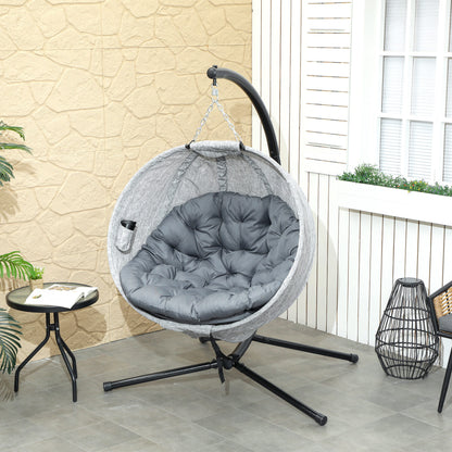 Hanging Chair with Stand, Egg-shaped Swing Chair with Seat Cushions, Foldable Hammock for Outdoor Swing Chair Indoor Outdoor, Patio, Garden, Grey
