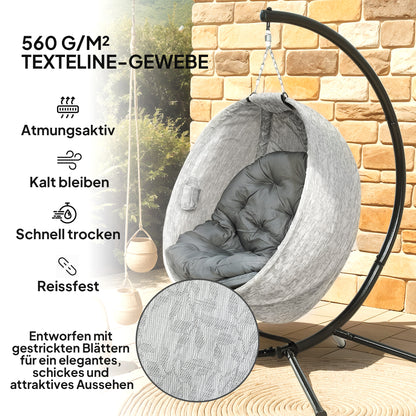 Hanging Chair with Stand, Egg-shaped Swing Chair with Seat Cushions, Foldable Hammock for Outdoor Swing Chair Indoor Outdoor, Patio, Garden, Grey