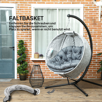 Hanging Chair with Stand, Egg-shaped Swing Chair with Seat Cushions, Foldable Hammock for Outdoor Swing Chair Indoor Outdoor, Patio, Garden, Grey