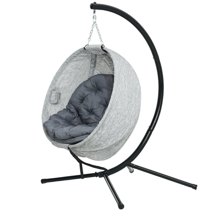 Hanging Chair with Stand, Egg-shaped Swing Chair with Seat Cushions, Foldable Hammock for Outdoor Swing Chair Indoor Outdoor, Patio, Garden, Grey