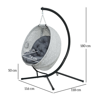 Hanging Chair with Stand, Egg-shaped Swing Chair with Seat Cushions, Foldable Hammock for Outdoor Swing Chair Indoor Outdoor, Patio, Garden, Grey