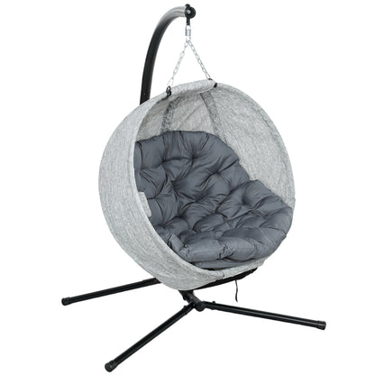 Hanging Chair with Stand, Egg-shaped Swing Chair with Seat Cushions, Foldable Hammock for Outdoor Swing Chair Indoor Outdoor, Patio, Garden, Grey