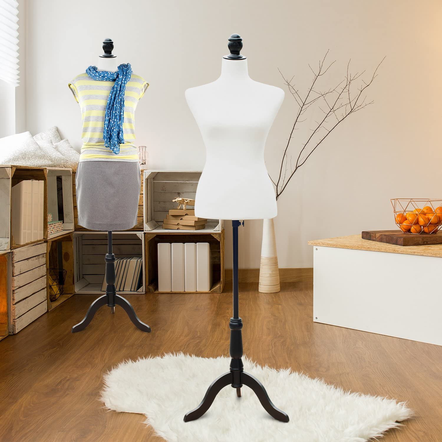 Female Sewing Mannequin Adjustable 130-168 cm with Wooden Tripod for Fashion Photography Clothing Display White