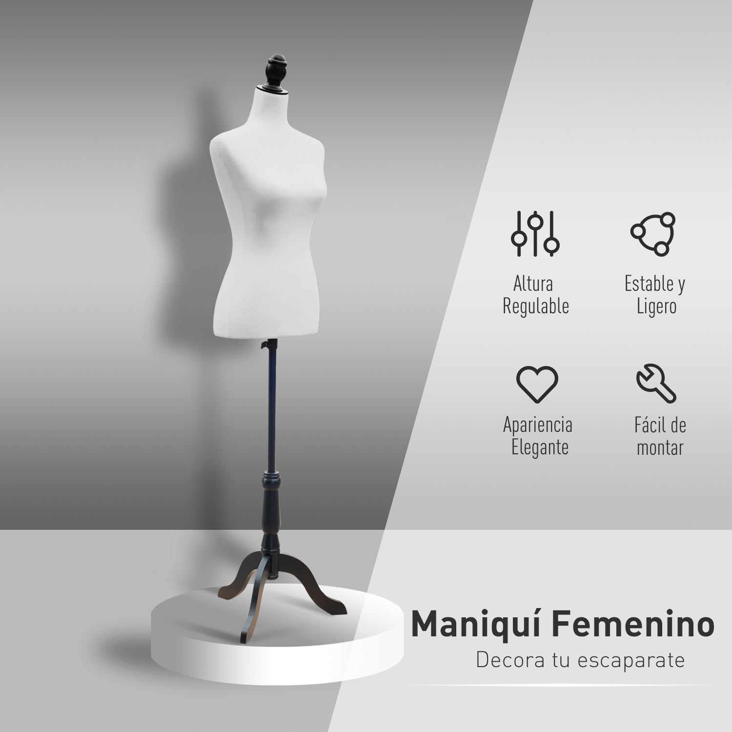 Female Sewing Mannequin Adjustable 130-168 cm with Wooden Tripod for Fashion Photography Clothing Display White