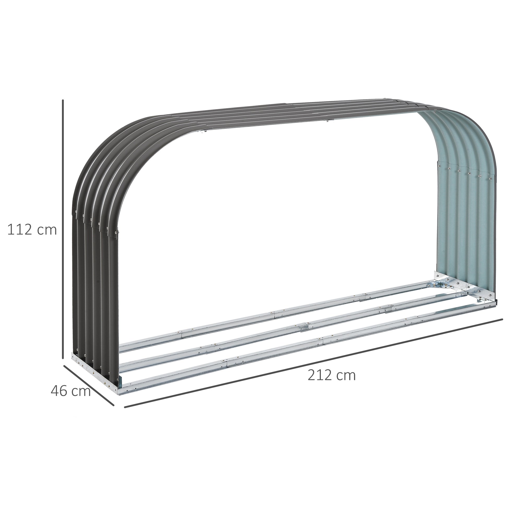 Metal Firewood Rack 212 x 46 x 112 cm Firewood Rack 0.85m³ with Steel Frame Outdoor Firewood Rack Wood Storage for Firewood, Fireplace Wood Rack for Garden Outdoor Gray