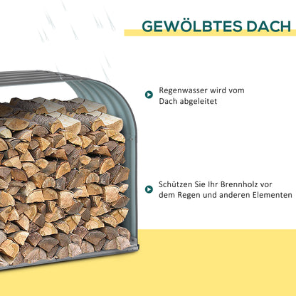 Metal Firewood Rack 212 x 46 x 112 cm Firewood Rack 0.85m³ with Steel Frame Outdoor Firewood Rack Wood Storage for Firewood, Fireplace Wood Rack for Garden Outdoor Gray