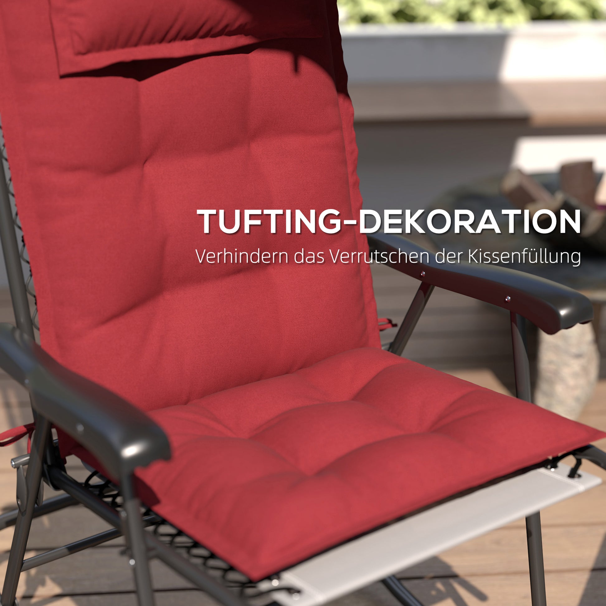 Set of 2 Cushions for Sun Lounger Water-Resistant Cushion for Garden Lounger Padded Cushion for Beach Lounger Sun Lounger Pillow Cushion for Garden Furniture Cushions 50x116x5 cm, Burgundy