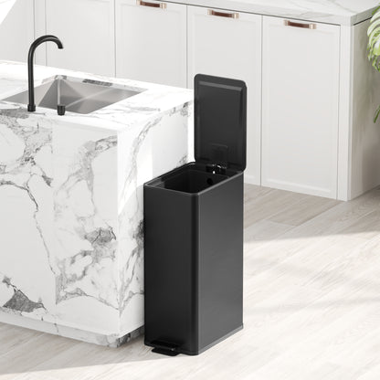 20 L (5.3 gal) Step Trash Can with Soft-Close Lid and Pedal, Includes Removable Inner Bucket — Stainless Steel, Black, 21.5 x 37.2 x 57 cm (8.5 x 14.6 x 22.4 in)