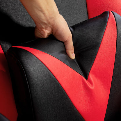 Gaming Chair with Rocking Function, Ergonomic Office Chair, Height Adjustable Desk Chair, Rotating Computer Chair with Head and Lumbar Cushions, up to 120 kg Capacity, Black+Red