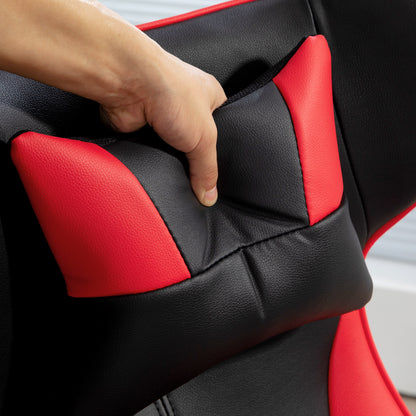 Gaming Chair with Rocking Function, Ergonomic Office Chair, Height Adjustable Desk Chair, Rotating Computer Chair with Head and Lumbar Cushions, up to 120 kg Capacity, Black+Red