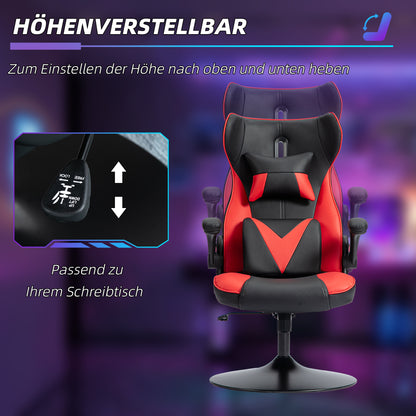 Gaming Chair with Rocking Function, Ergonomic Office Chair, Height Adjustable Desk Chair, Rotating Computer Chair with Head and Lumbar Cushions, up to 120 kg Capacity, Black+Red
