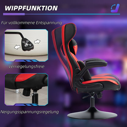 Gaming Chair with Rocking Function, Ergonomic Office Chair, Height Adjustable Desk Chair, Rotating Computer Chair with Head and Lumbar Cushions, up to 120 kg Capacity, Black+Red
