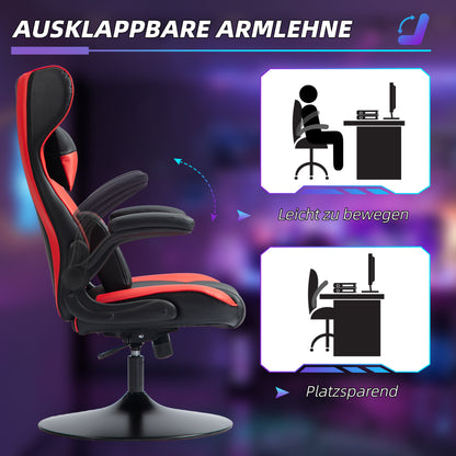 Gaming Chair with Rocking Function, Ergonomic Office Chair, Height Adjustable Desk Chair, Rotating Computer Chair with Head and Lumbar Cushions, up to 120 kg Capacity, Black+Red