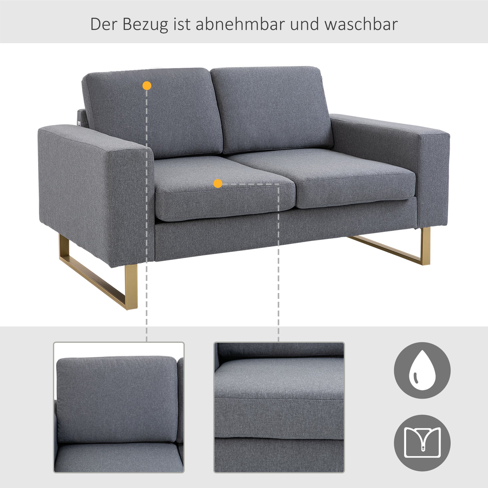 2 Seater Sofa Double Sofa Fabric Sofa with Cushions Armrest Linen Look for Bedroom 145 x 82 x 78 cm Dark Gray
