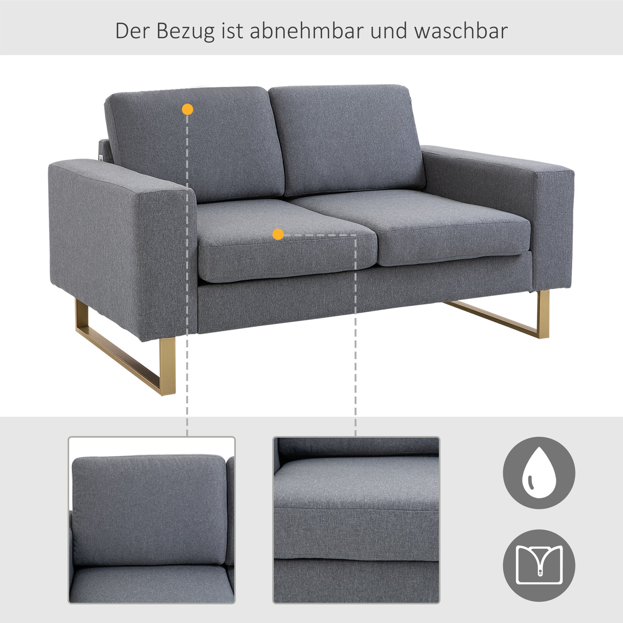 2 Seater Sofa Double Sofa Fabric Sofa with Cushions Armrest Linen Look for Bedroom 145 x 82 x 78 cm Dark Gray