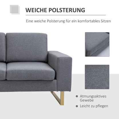 2 Seater Sofa Double Sofa Fabric Sofa with Cushions Armrest Linen Look for Bedroom 145 x 82 x 78 cm Dark Gray