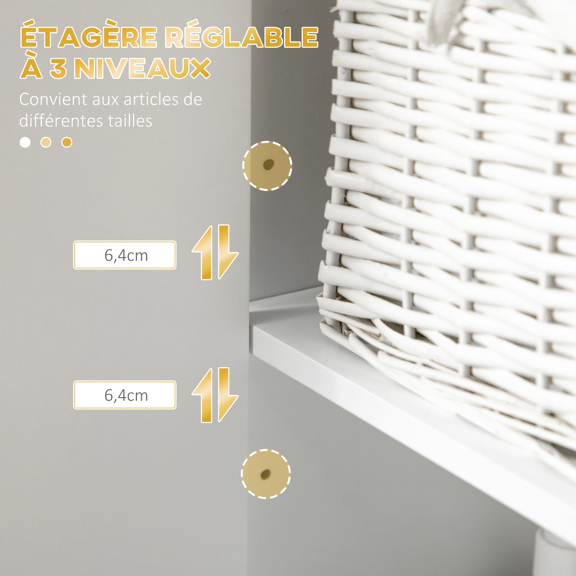 Bathroom Storage Column with Niche and 2 Cabinets Adjustable Shelf Golden Steel Feet 30L x 30W x 170.7H cm White