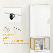 Bathroom Storage Column with Niche and 2 Cabinets Adjustable Shelf Golden Steel Feet 30L x 30W x 170.7H cm White