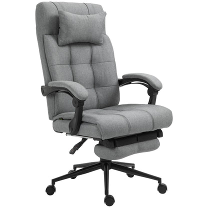 Office Chair Ergonomic Desk Chair with Reclining Function, Headrest, Armrest, Height Adjustable Swivel Chair with Footrest Linen Look Light Grey