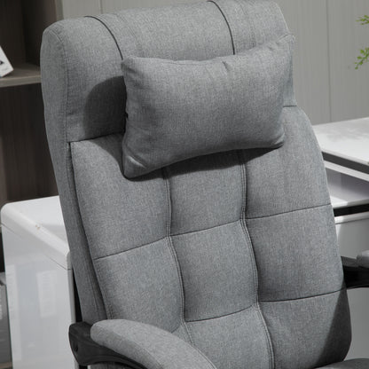 Office Chair Ergonomic Desk Chair with Reclining Function, Headrest, Armrest, Height Adjustable Swivel Chair with Footrest Linen Look Light Grey