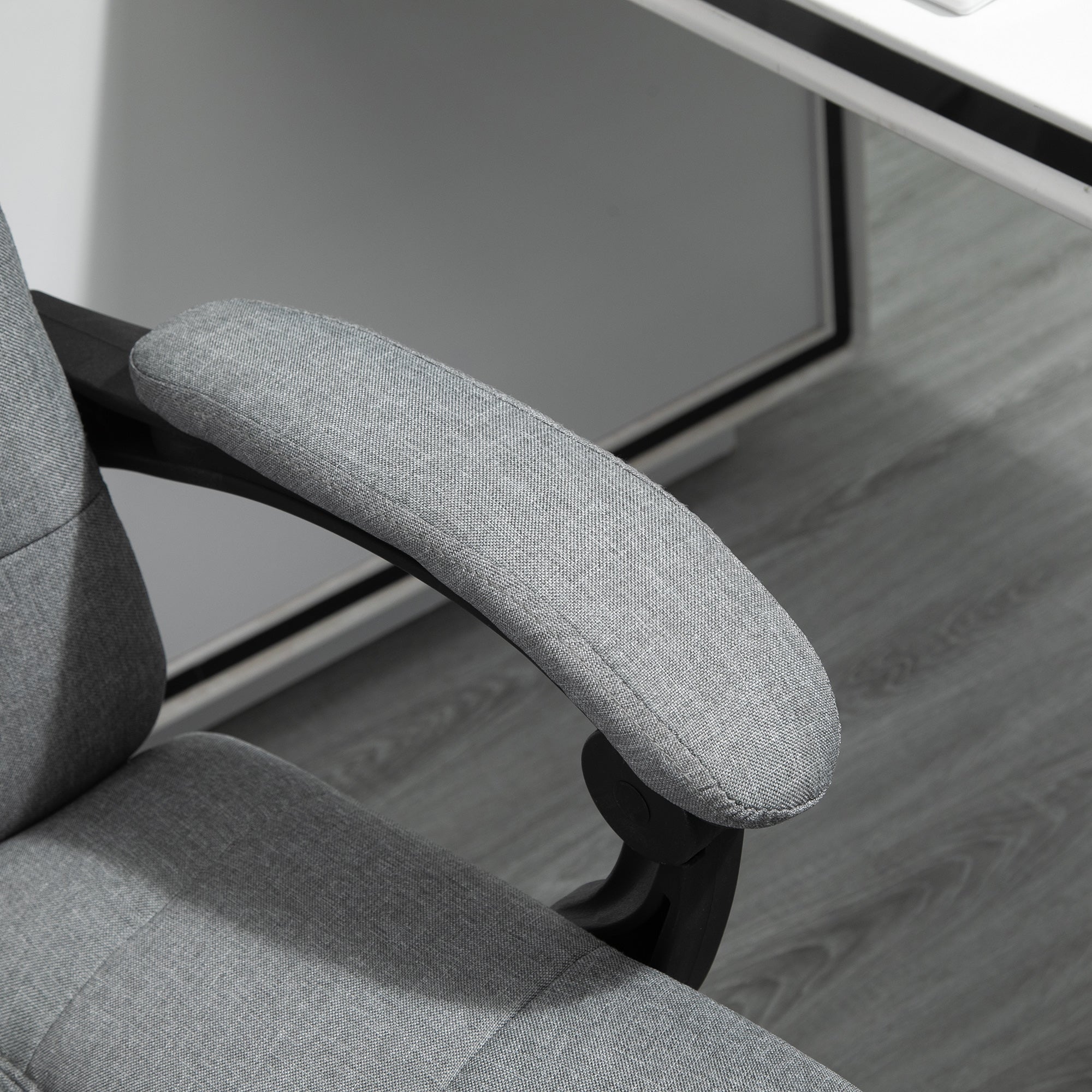 Office Chair Ergonomic Desk Chair with Reclining Function, Headrest, Armrest, Height Adjustable Swivel Chair with Footrest Linen Look Light Grey
