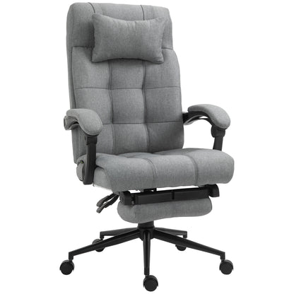 Office Chair Ergonomic Desk Chair with Reclining Function, Headrest, Armrest, Height Adjustable Swivel Chair with Footrest Linen Look Light Grey