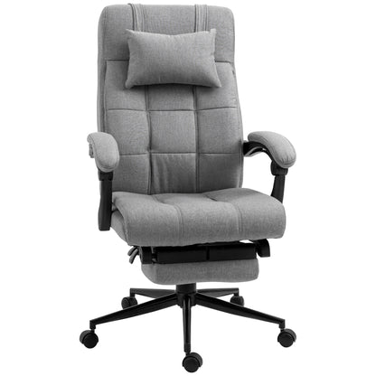 Office Chair Ergonomic Desk Chair with Reclining Function, Headrest, Armrest, Height Adjustable Swivel Chair with Footrest Linen Look Light Grey