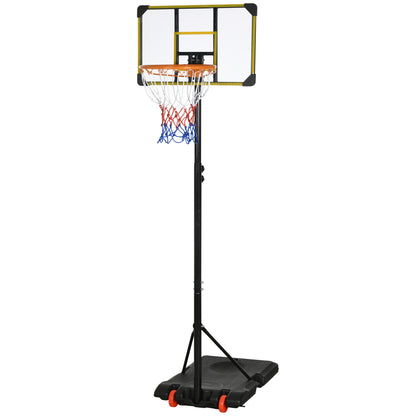 SPORTNOW Adjustable Height Basketball Hoop 178-208 cm with Wheels Basketball Hoop for Kids +6 Years with Fillable Base for Outdoor 75x56x210-240 cm Yellow and Black