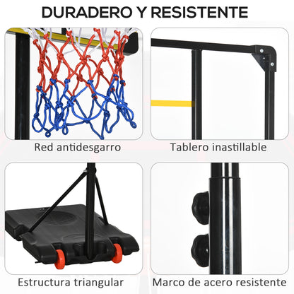 SPORTNOW Adjustable Height Basketball Hoop 178-208 cm with Wheels Basketball Hoop for Kids +6 Years with Fillable Base for Outdoor 75x56x210-240 cm Yellow and Black