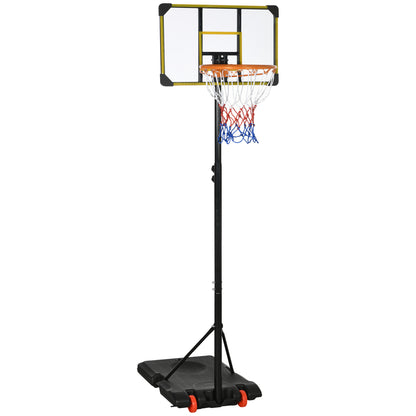 SPORTNOW Adjustable Height Basketball Hoop 178-208 cm with Wheels Basketball Hoop for Kids +6 Years with Fillable Base for Outdoor 75x56x210-240 cm Yellow and Black