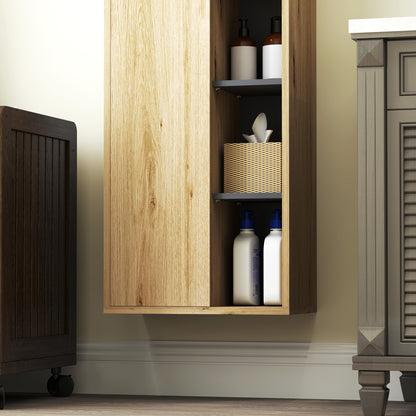 Bathroom Wall Cabinet with Open Compartments and 2 Doors Modern Bathroom Furniture 40x24x141.5 cm Natural