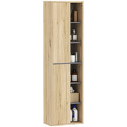 Bathroom Wall Cabinet with Open Compartments and 2 Doors Modern Bathroom Furniture 40x24x141.5 cm Natural