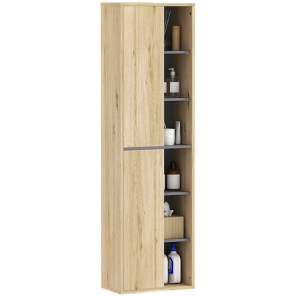 Bathroom Wall Cabinet with Open Compartments and 2 Doors Modern Bathroom Furniture 40x24x141.5 cm Natural
