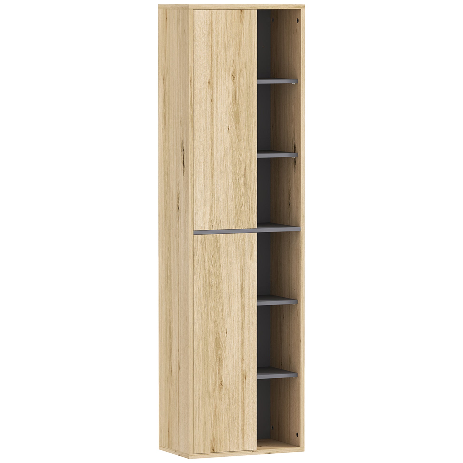 Bathroom Wall Cabinet with Open Compartments and 2 Doors Modern Bathroom Furniture 40x24x141.5 cm Natural