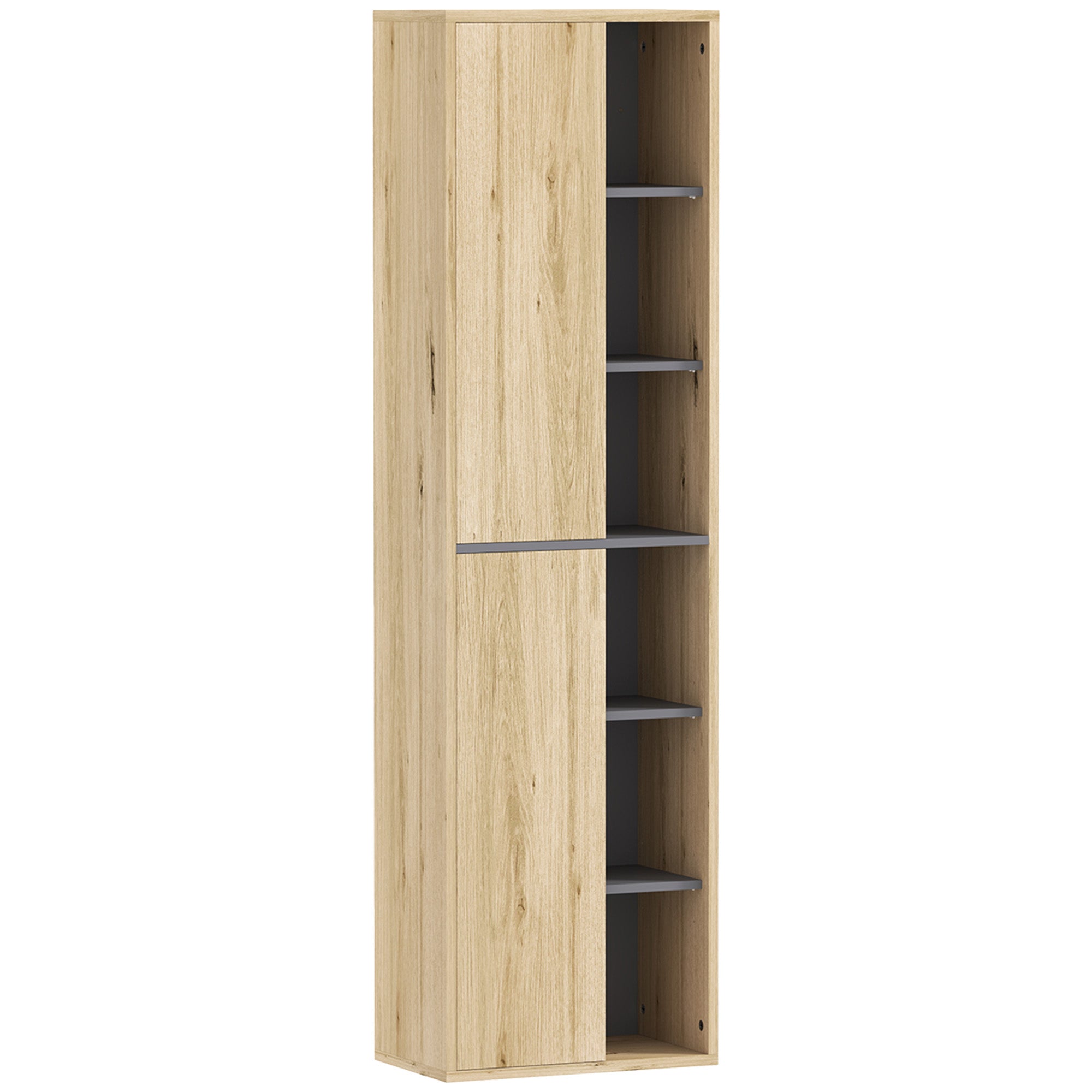 Bathroom Wall Cabinet with Open Compartments and 2 Doors Modern Bathroom Furniture 40x24x141.5 cm Natural
