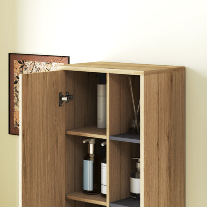 Bathroom Wall Cabinet with Open Compartments and 2 Doors Modern Bathroom Furniture 40x24x141.5 cm Natural