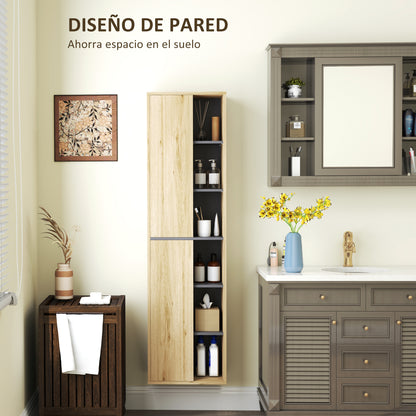 Bathroom Wall Cabinet with Open Compartments and 2 Doors Modern Bathroom Furniture 40x24x141.5 cm Natural