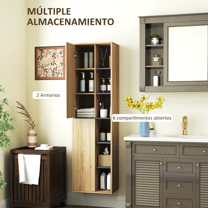 Bathroom Wall Cabinet with Open Compartments and 2 Doors Modern Bathroom Furniture 40x24x141.5 cm Natural
