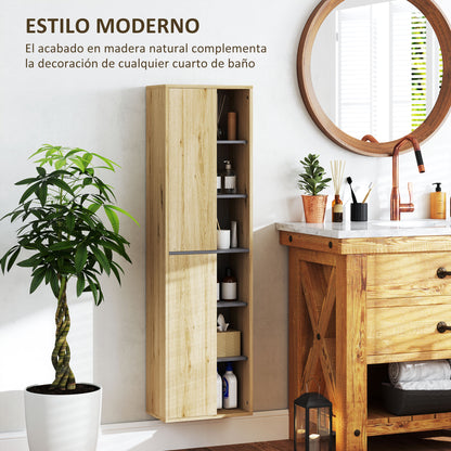 Bathroom Wall Cabinet with Open Compartments and 2 Doors Modern Bathroom Furniture 40x24x141.5 cm Natural