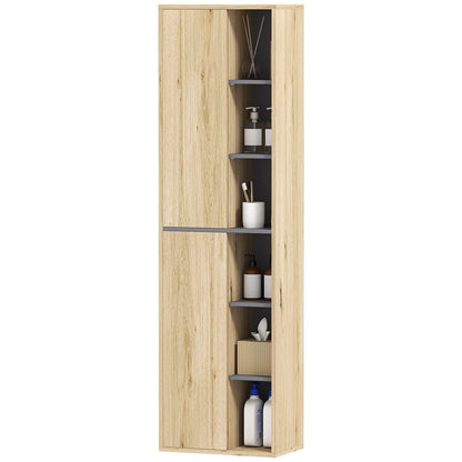 Bathroom Wall Cabinet with Open Compartments and 2 Doors Modern Bathroom Furniture 40x24x141.5 cm Natural