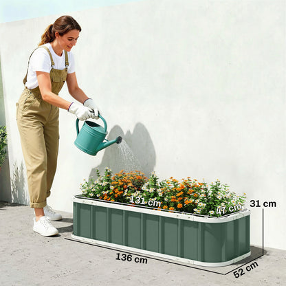 Steel Raised Garden Bed Planter with Click-Lock, Folded Edge — 136 x 52 x 31 cm (53.5 x 20.5 x 12.2 in) — Light Green