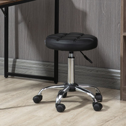 Rolling Stool Height Adjustable Work Stool, Swivel Salon Stool for Office Massage Faux Leather Black Ø35.5 x 51-67 cm