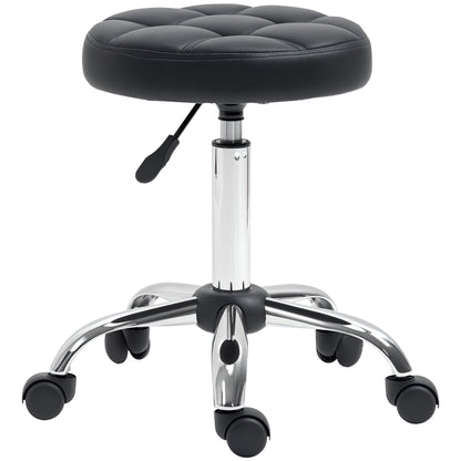 Rolling Stool Height Adjustable Work Stool, Swivel Salon Stool for Office Massage Faux Leather Black Ø35.5 x 51-67 cm