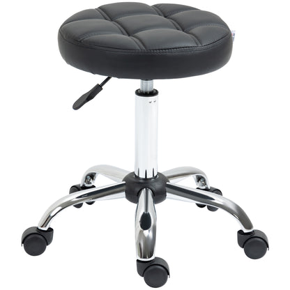 Rolling Stool Height Adjustable Work Stool, Swivel Salon Stool for Office Massage Faux Leather Black Ø35.5 x 51-67 cm