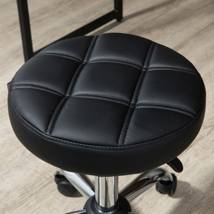 Rolling Stool Height Adjustable Work Stool, Swivel Salon Stool for Office Massage Faux Leather Black Ø35.5 x 51-67 cm