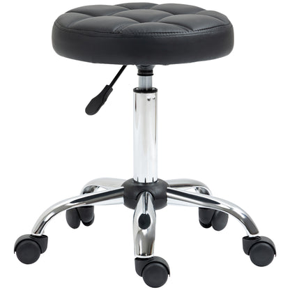 Rolling Stool Height Adjustable Work Stool, Swivel Salon Stool for Office Massage Faux Leather Black Ø35.5 x 51-67 cm