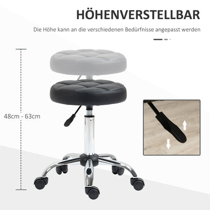 Rolling Stool Height Adjustable Work Stool, Swivel Salon Stool for Office Massage Faux Leather Black Ø35.5 x 51-67 cm